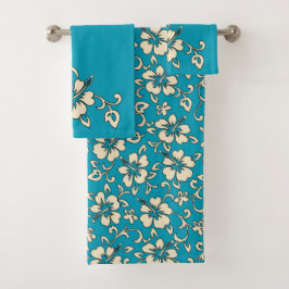 Conjunto De Toalhas Malia Hawaiian Hibiscus Floral Coordination - Teal