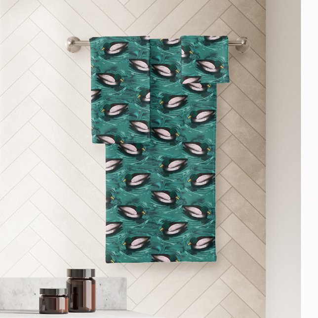 Conjunto De Toalhas Mallards Nadando no Padrão de Água (Mallards swimming in the water bath towel set)