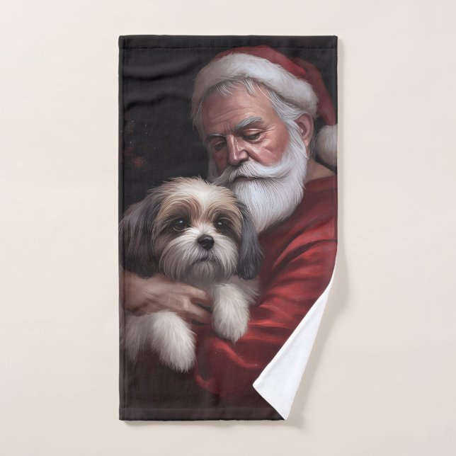 Conjunto De Toalhas Malti Tzu Com Papai Noel Natal Festivo (Toalha de mão)