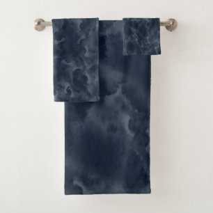 Conjunto De Toalhas Mancha de Aquarela Abstrata Azul Marinho Elegante