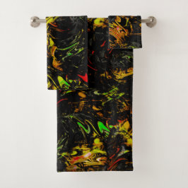 Conjunto De Toalhas Manchas coloridas brilhantes envoltas por preto es