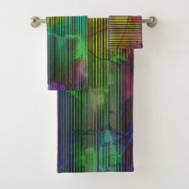 Conjunto De Toalhas Manchas coloridas em linhas de faixas deformadas