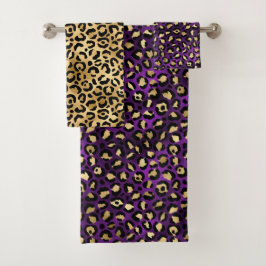 Conjunto De Toalhas Manchas de leopardo com folha de ouro e roxo elega