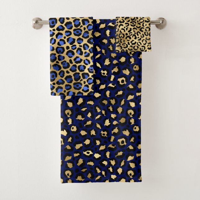 Conjunto De Toalhas Manchas de leopardo elegantes em azul real e doura (Insitu)