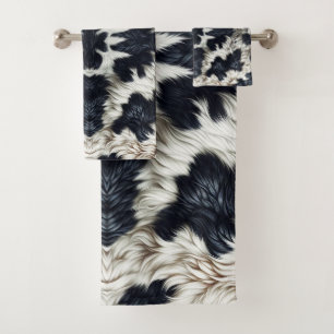 Conjunto De Toalhas Manchas pretas e brancas de vaca com pelo