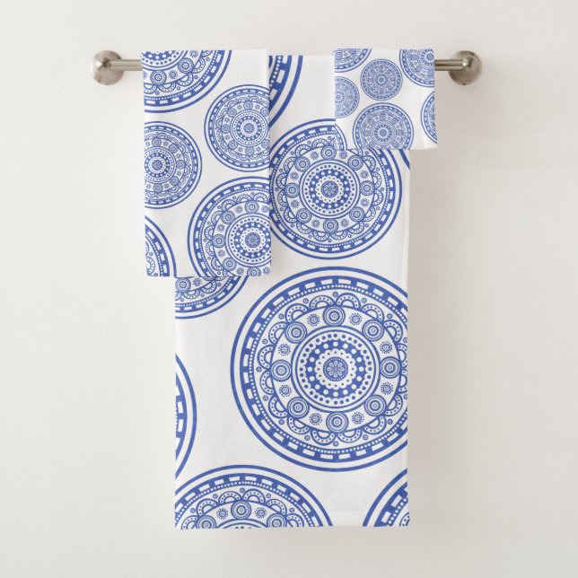 Conjunto De Toalhas Mandala Azul Elegante Moderno (Insitu)