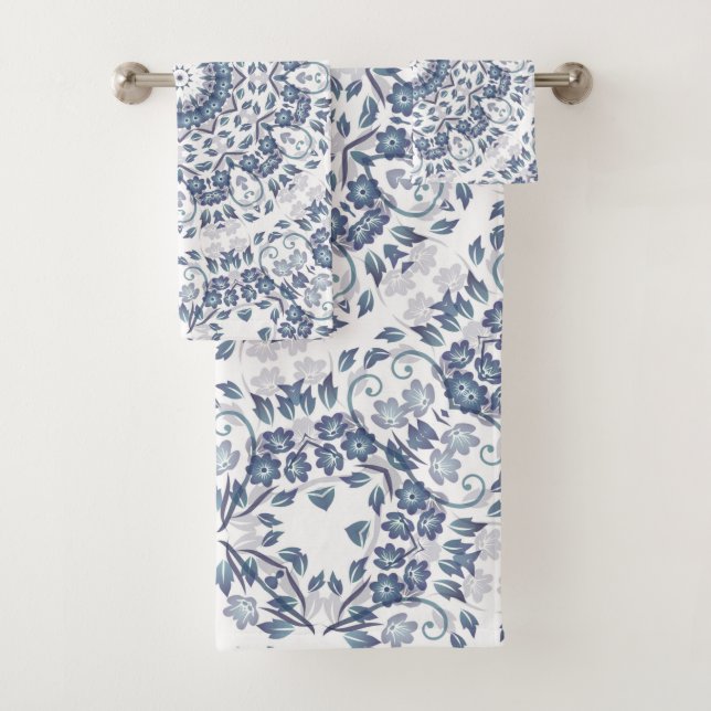 Conjunto De Toalhas Mandala Azul Empoeirado  (Insitu)