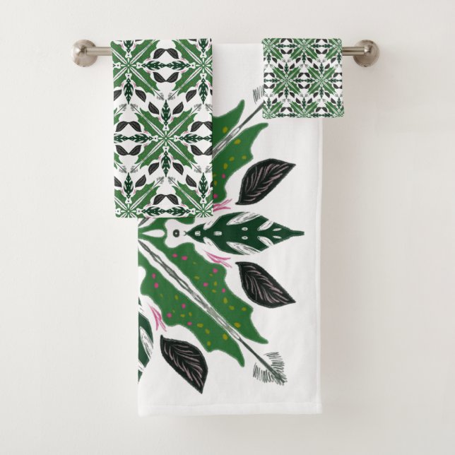 Conjunto De Toalhas Mandala Begonia Verde Floral Botânica (Insitu)