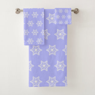 Conjunto De Toalhas Mandala de Flor Branca Abstrata Moderna em Azul Cl