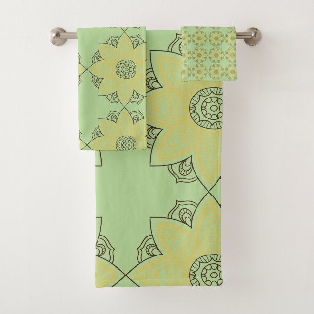 Conjunto De Toalhas Mandala de Flor Verde & Amarelo   (Insitu)