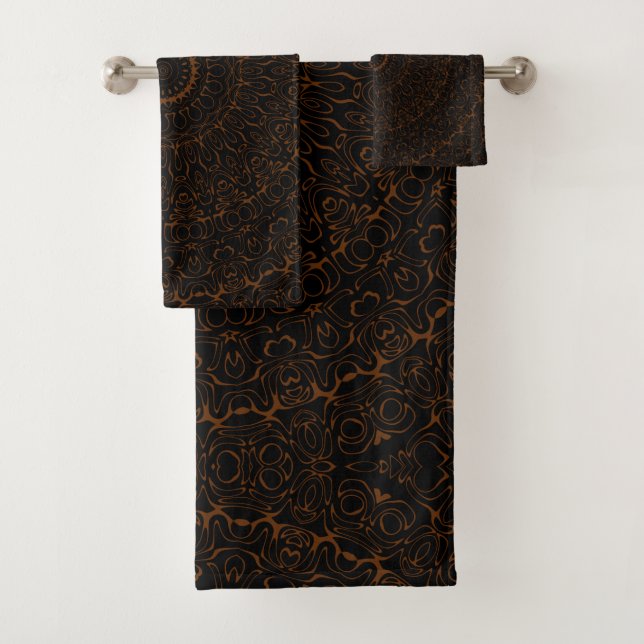 Conjunto De Toalhas Mandalá Marrom Chocolate com Simetria Intrincada (Insitu)