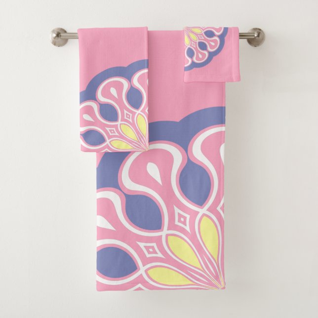 Conjunto De Toalhas Mandala Moderna Abstrata Rosa Pálido e Cinza (Insitu)