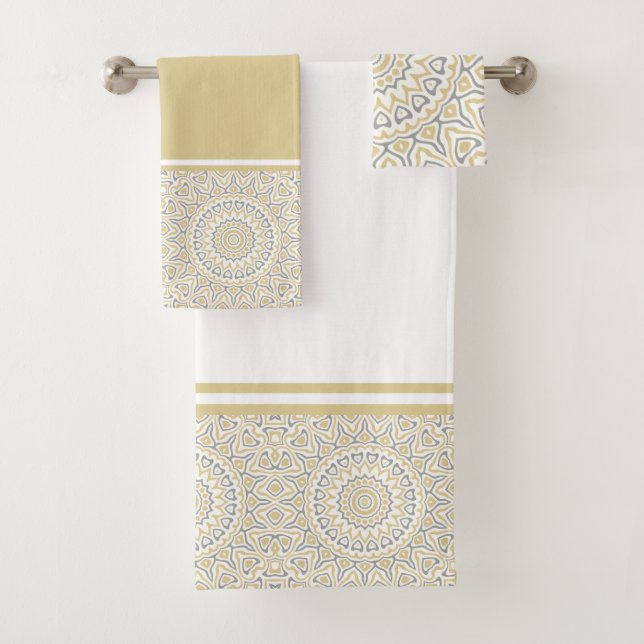 Conjunto De Toalhas Mandala Moderna Dourado e Cinza (Insitu)