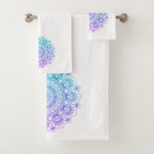 Conjunto De Toalhas Mandala ornamentado púrpura e azul