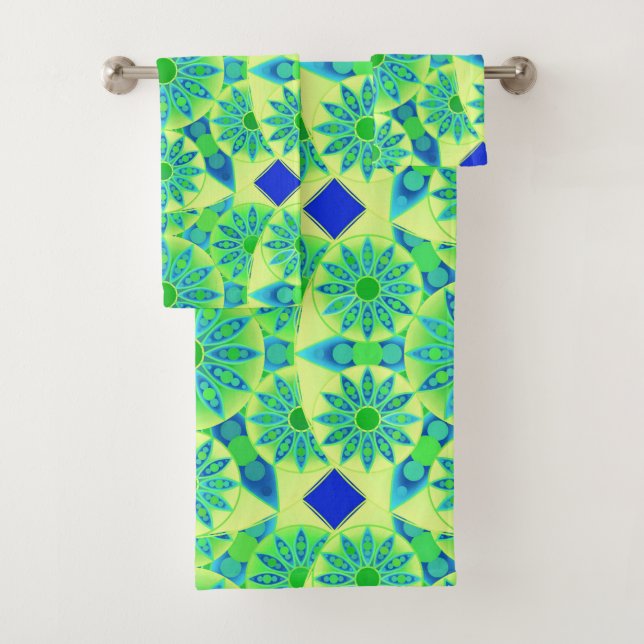 Conjunto De Toalhas Mandala Patterno, Turquesa, Azul, Verde limão (Insitu)