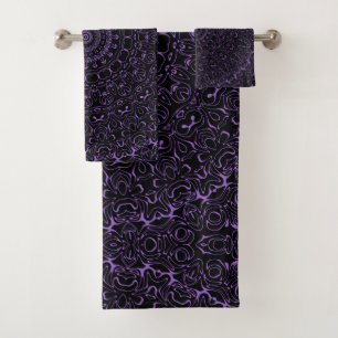 Conjunto De Toalhas Mandalá Roxo de Ámbar com Simetria Intrincada