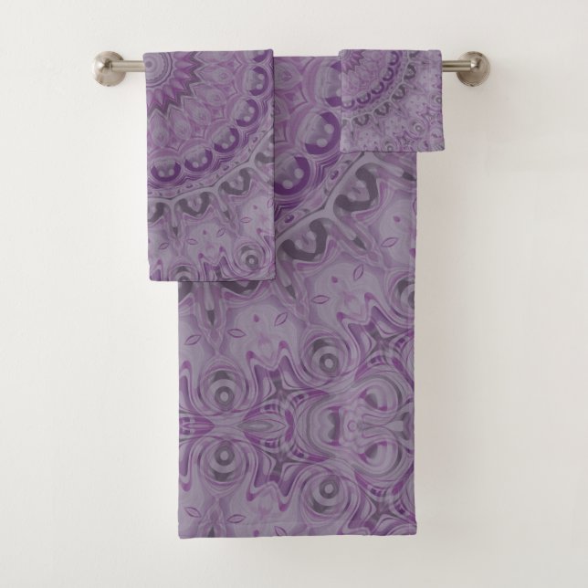 Conjunto De Toalhas Mandala Sonho em Aquarela em Tons de Roxo (Insitu)