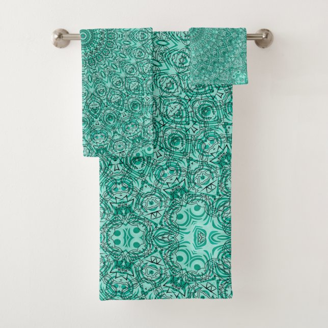 Conjunto De Toalhas Mandala Turquesa com Simetria Intrincada (Insitu)