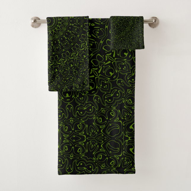 Conjunto De Toalhas Mandalá Verde de Abacate com Simetria Geométrica (Insitu)