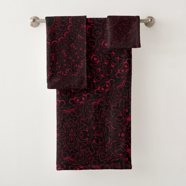 Conjunto De Toalhas Mandalá Vermelho Borgonha com Simetria Ornamental (Insitu)