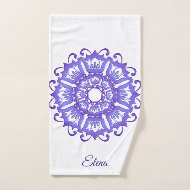 Conjunto De Toalhas Mandala violeta floral. Nome (Toalha de mão)