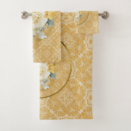 Conjunto De Toalhas Mandalas Douradas de várias repetições de Círculos
