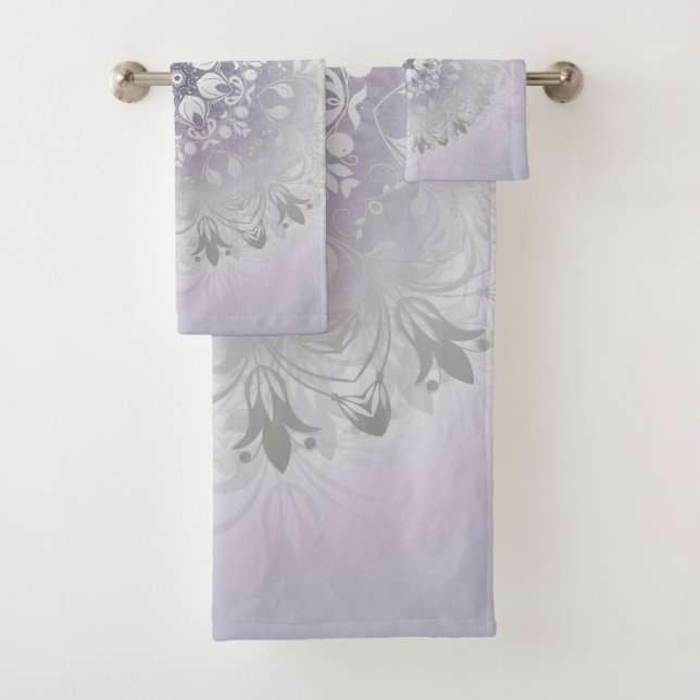 Conjunto De Toalhas Mandalas Florais em Prata e Malva (Insitu)