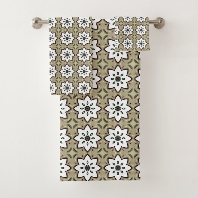 Conjunto De Toalhas Mandalas geométricas bege, branco e preto (Insitu)
