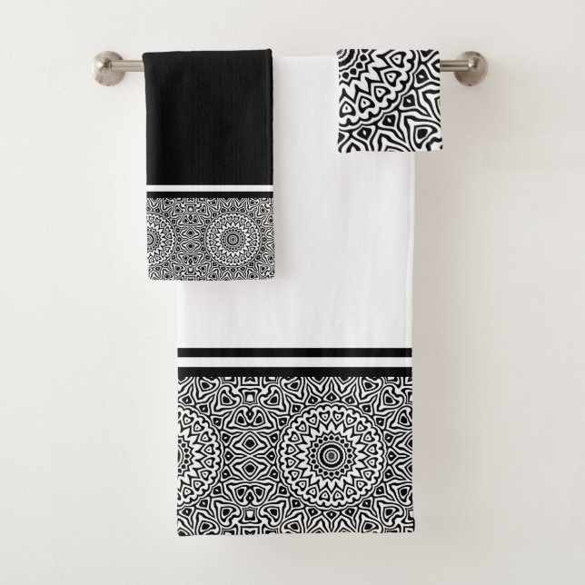 Conjunto De Toalhas Mandalas Modernos Preto e Branco (Insitu)