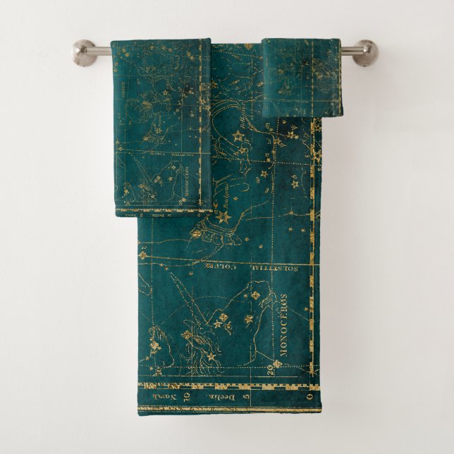 Conjunto De Toalhas Mapa Estelar Gótico Verde (Insitu)