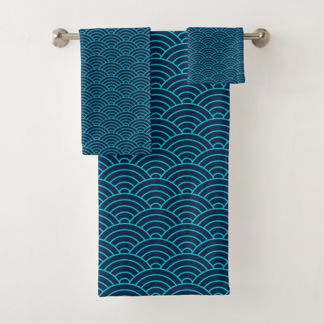 Conjunto De Toalhas Mar de Seigaiha e Ondas Azul Japoneses (Insitu)