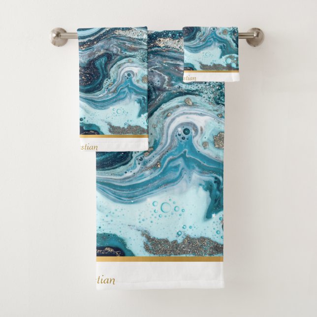 CONJUNTO DE TOALHAS MARBADAS INSPIRADAS DE OCEANO  (Insitu)