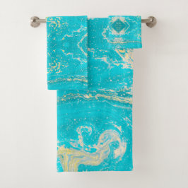 Conjunto De Toalhas Marble Azul