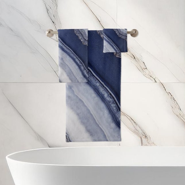 Conjunto De Toalhas Marble branco azul (Criador carregado)