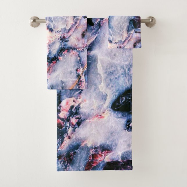 Conjunto De Toalhas Marble Branco Colorido, Azul e Rosa (Insitu)