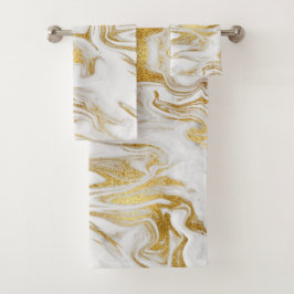 Conjunto De Toalhas Marble Branco Dourado Elegante
