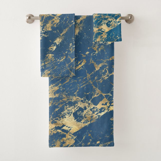 Conjunto De Toalhas Marble Dourado Azul (Insitu)