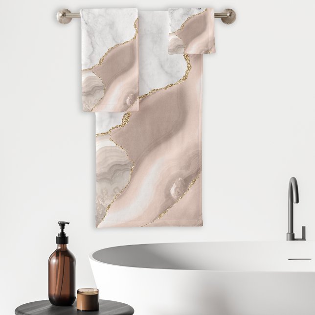 Conjunto De Toalhas Marble Marble Ivory Beige Agate Dourado Litter (Criador carregado)