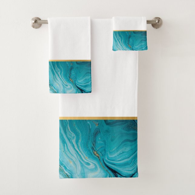 CONJUNTO DE TOALHAS MARBLE OCEAN DOURADO BANTHROOM TOWEL SET (Insitu)