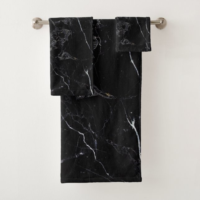 Conjunto De Toalhas Marble Preto PixDezines (Insitu)