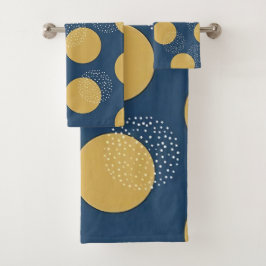 Conjunto De Toalhas Marinha Moderna e Pontos Polka Dourados