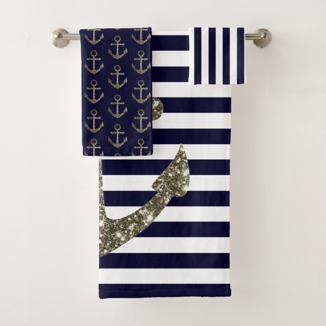 Conjunto De Toalhas Marinheiro Branco Azul Ancorado Náutico (Insitu)
