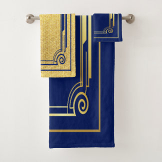 Conjunto De Toalhas Marinho Art Deco e quadro Dourado