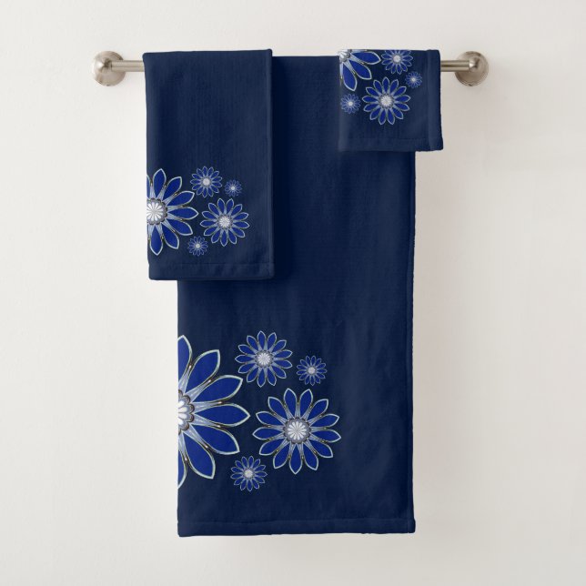 Conjunto De Toalhas Marinho azul Abstrato Floral (Insitu)