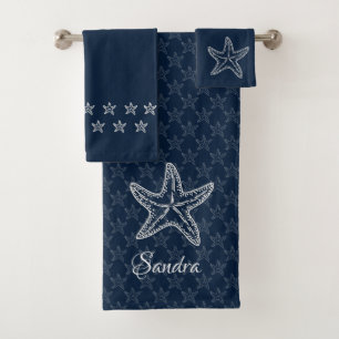 Conjunto De Toalhas Marinho Azul, Branca, Casca de Praia, Starfish