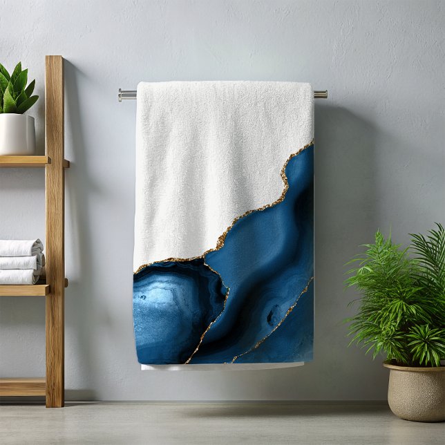 Conjunto De Toalhas Marinho Azul com Agato Dourado Metálico (Criador carregado)