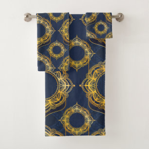 Conjunto De Toalhas Marinho Azul e/ou Violeta com Mandalas Douradas
