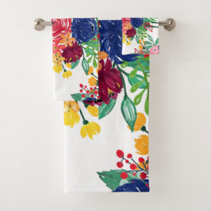 Conjunto De Toalhas Marinho Azul e Vermelho aquarela, bolhas