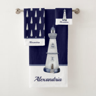 Conjunto De Toalhas Marinho azul n-branco da Casa clara náutica