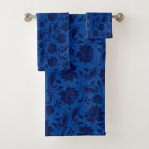 Conjunto De Toalhas Marinho azul nos damascos de safra azul